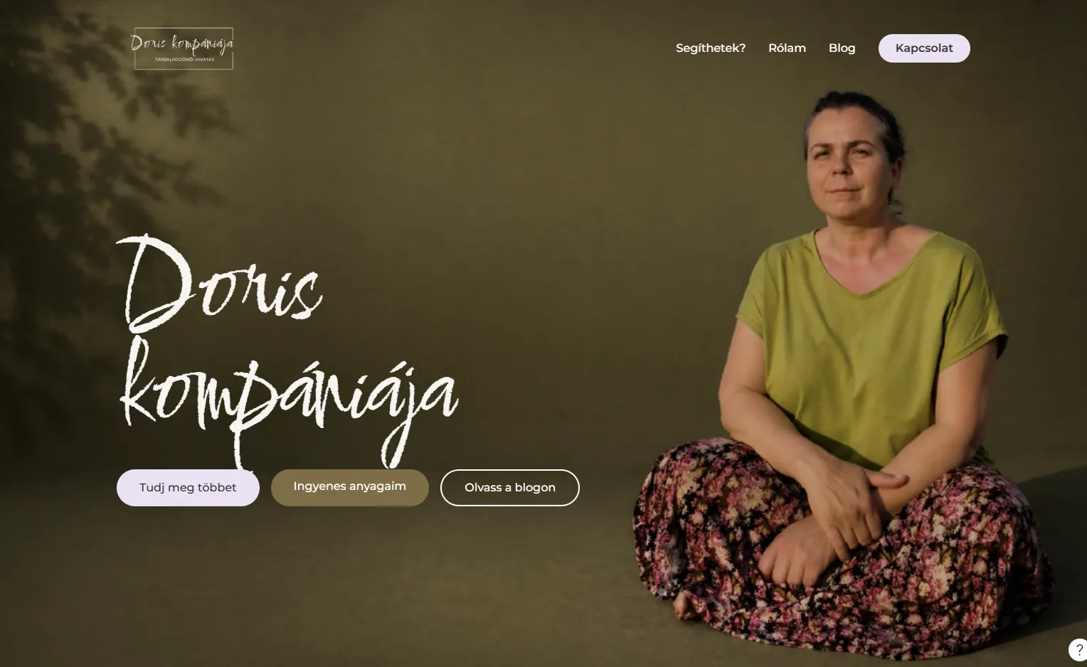 Doris Kompániája weboldalának nyitóképernyője